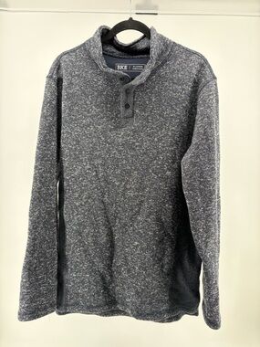 BKE Mens Marled Mock Neck Snap Pullover Sweater Navy Blue Size X-Large
